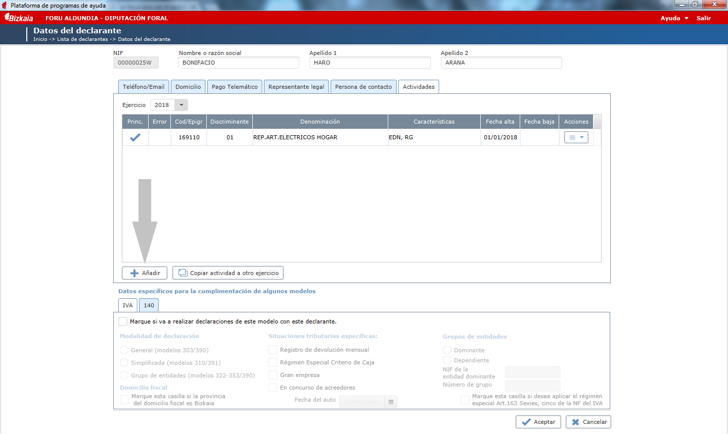 Lista de actividades